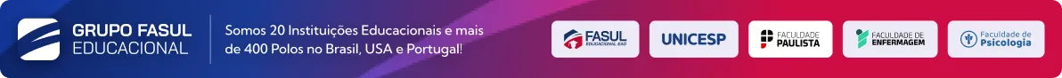 Banner do Grupo FASUL Educacional com as marcas Fasul Educacional, UNICESP, Faculdade de Enfermagem e Faculdade de Psicologia.